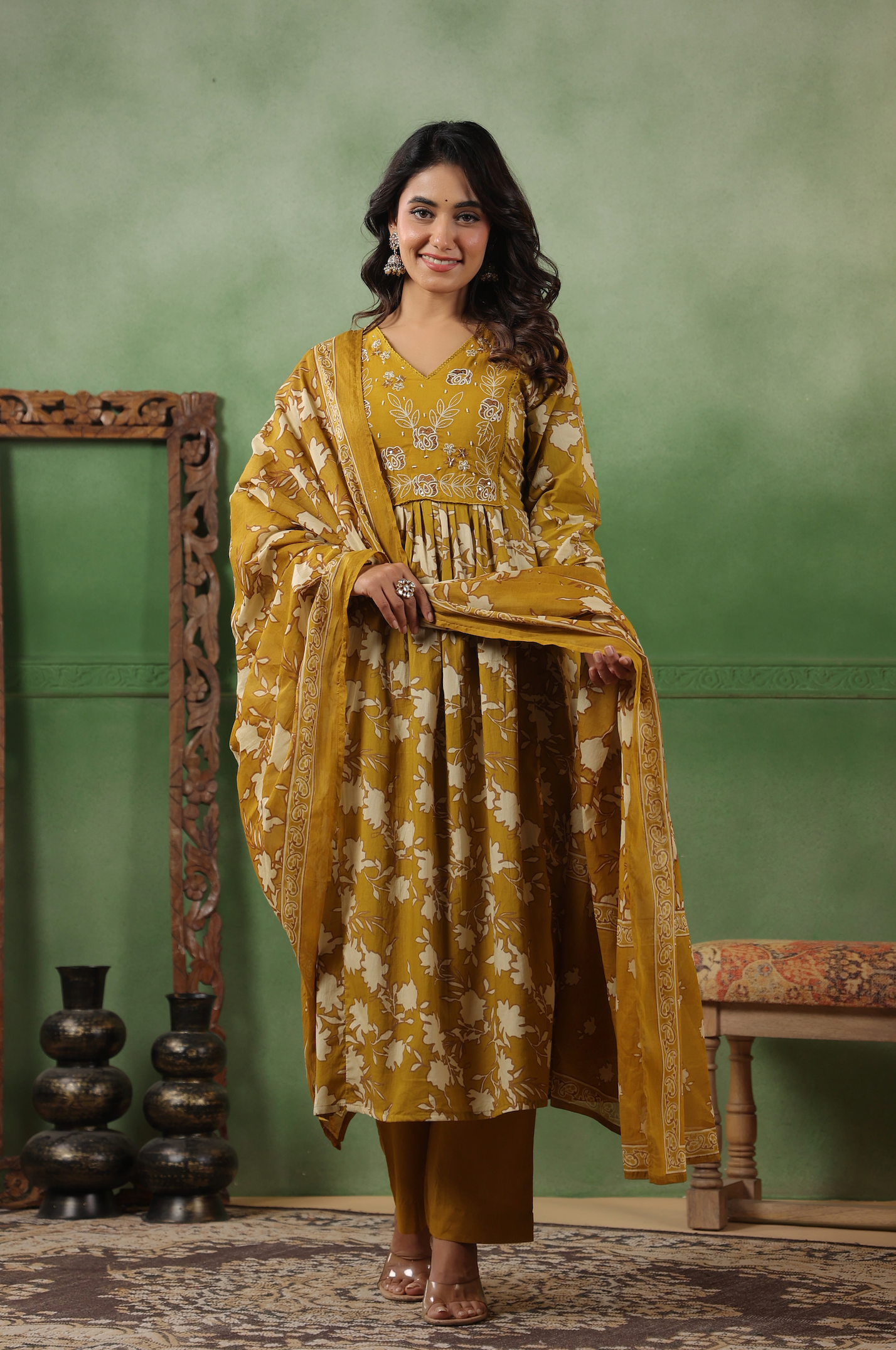 Mustard Gold Cotton Suit Set
