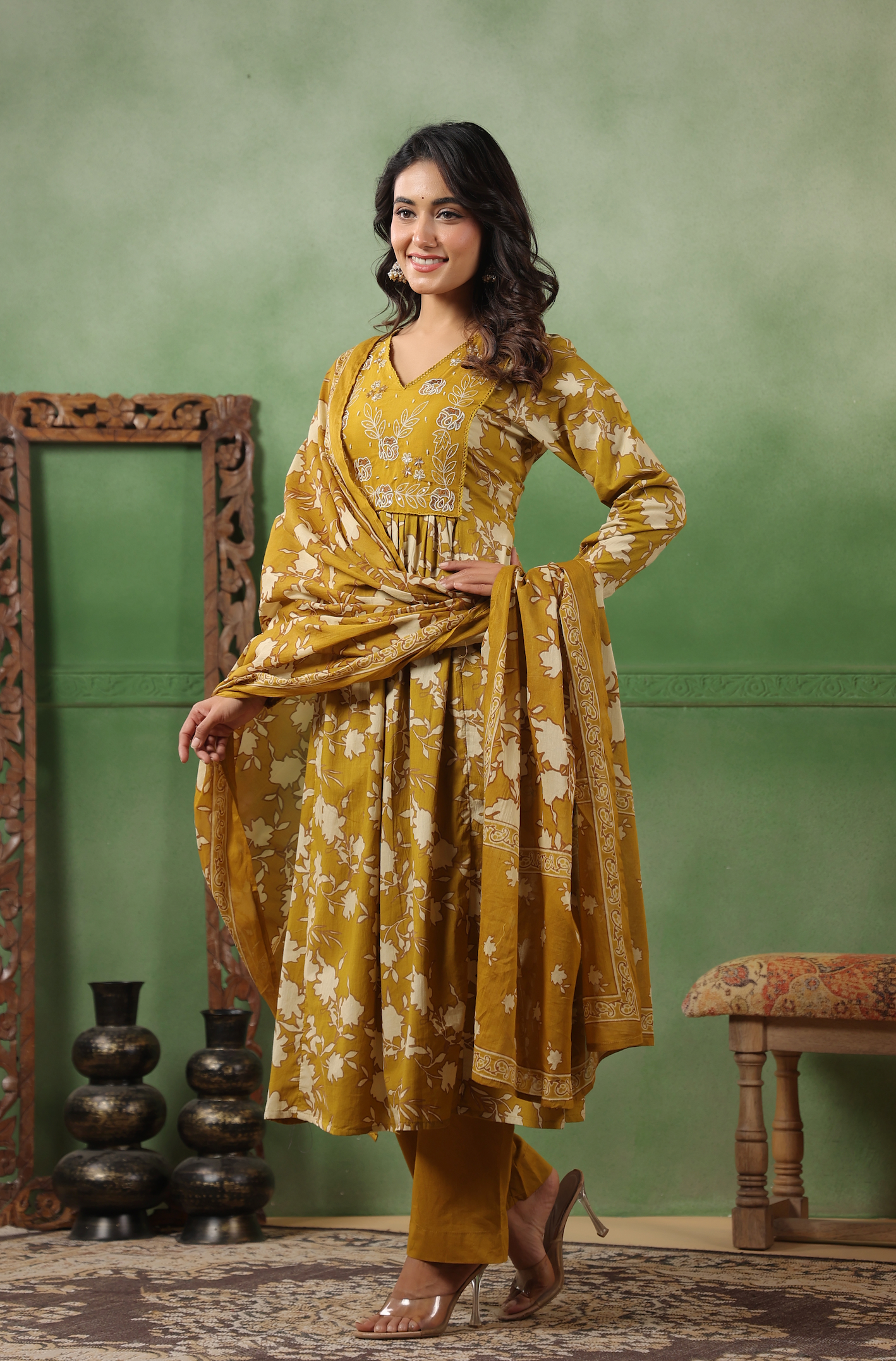 Mustard Gold Cotton Suit Set