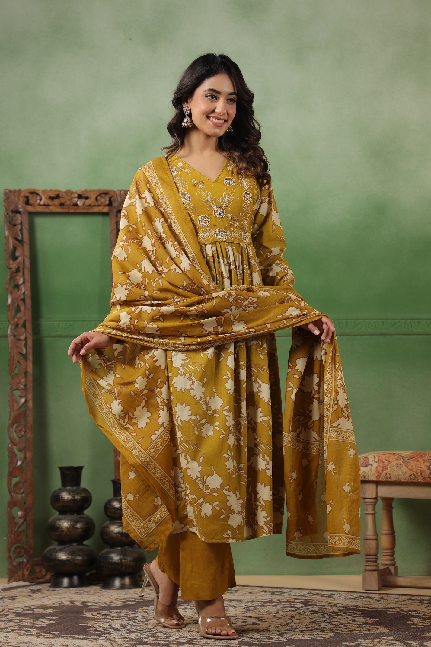 Mustard Gold Cotton Suit Set