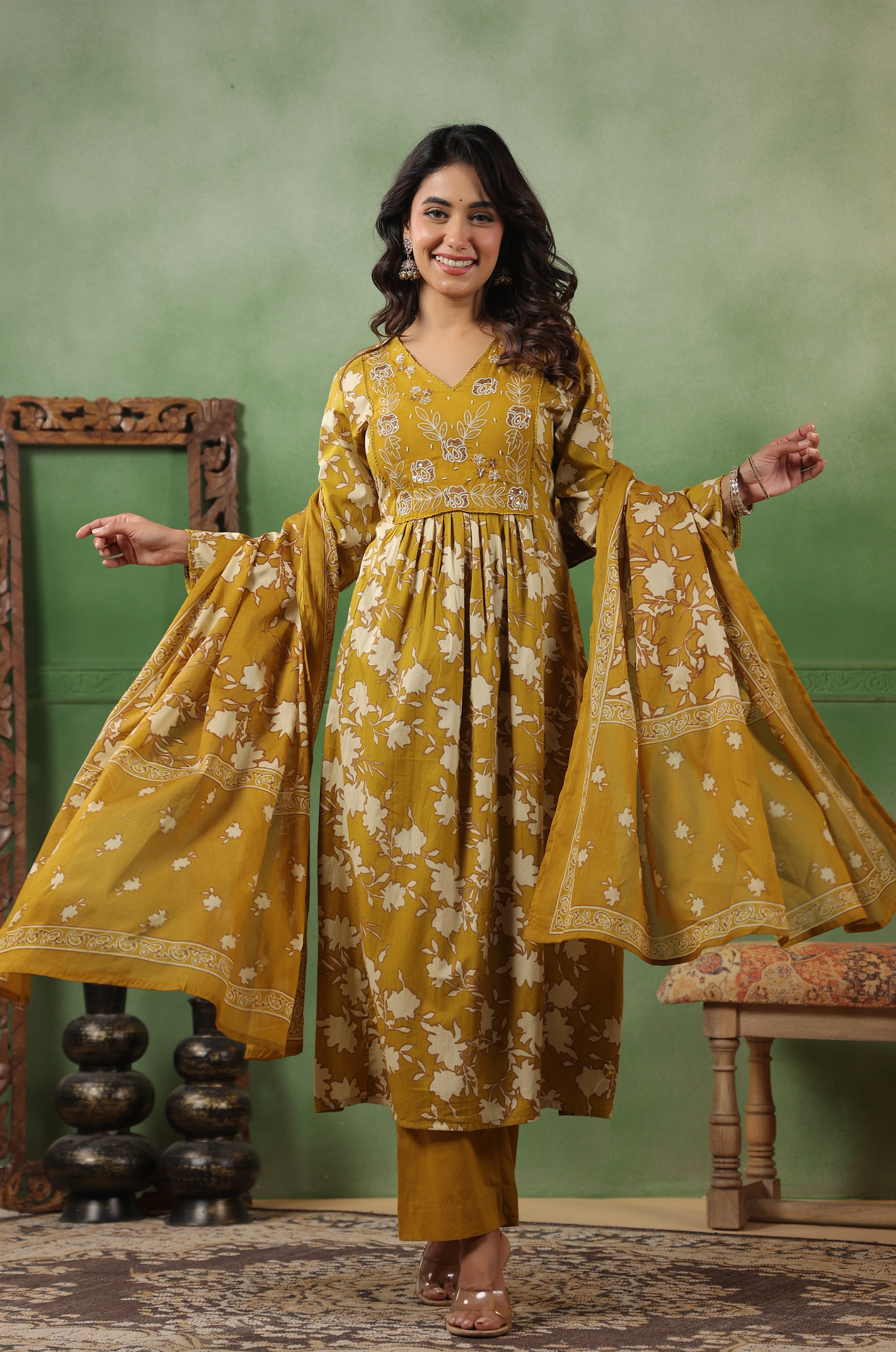 Mustard Gold Cotton Suit Set