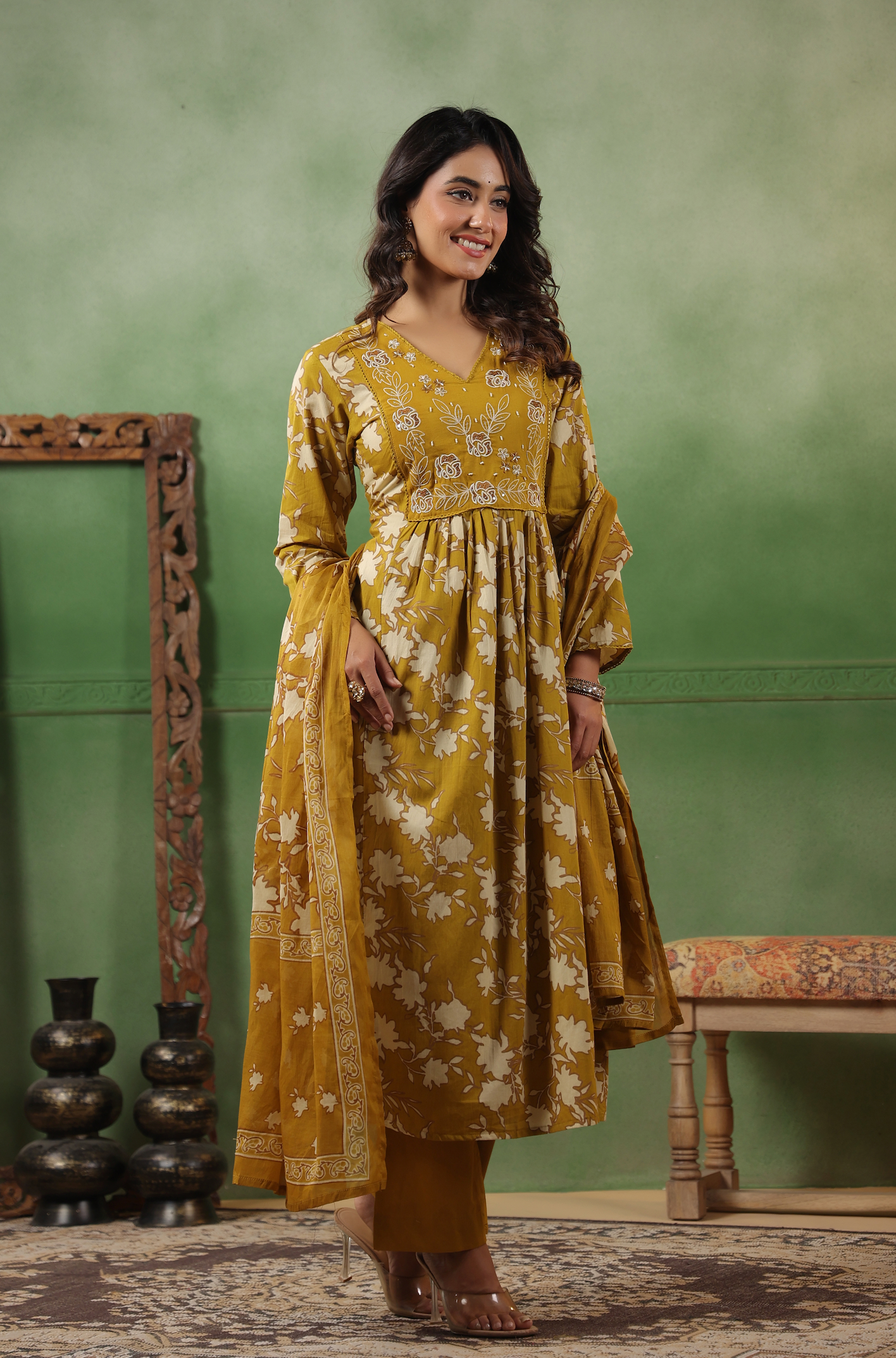 Mustard Gold Cotton Suit Set