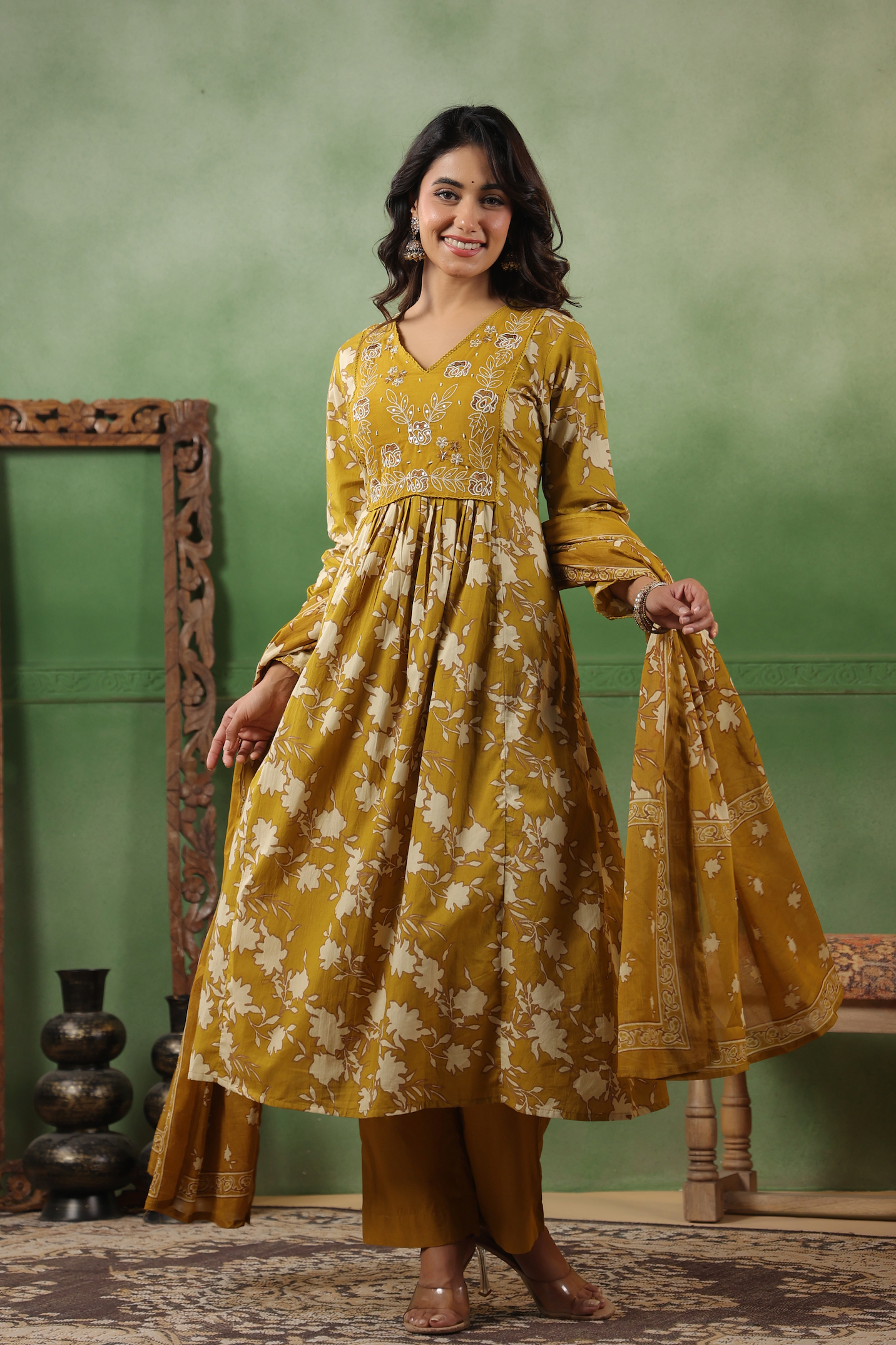 Mustard Gold Cotton Suit Set