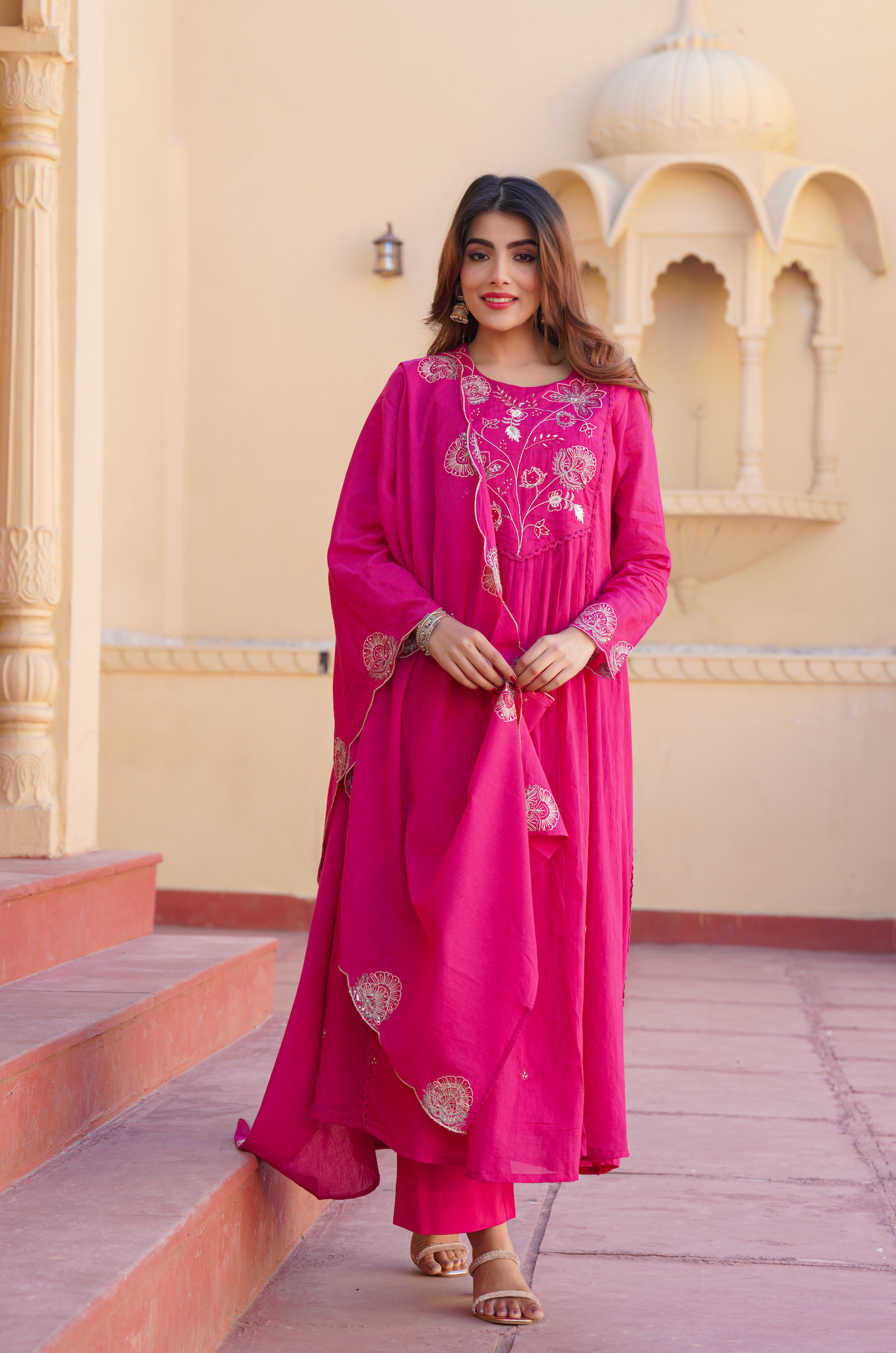 Fuchsia Bloom Cotton Suit Set