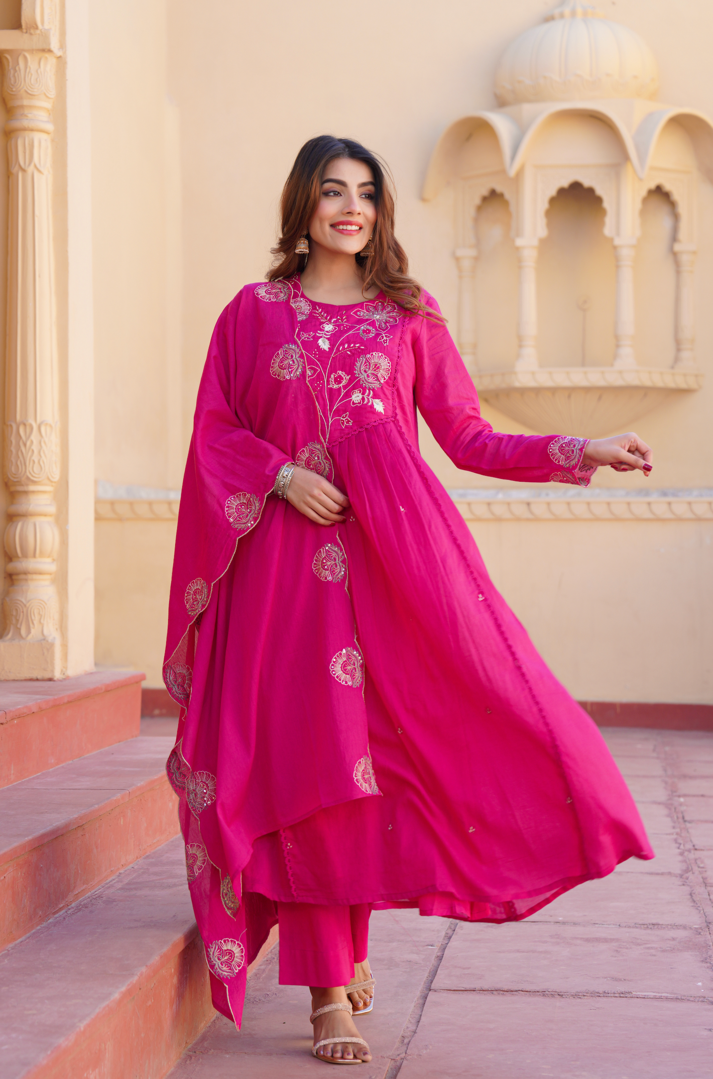 Fuchsia Bloom Cotton Suit Set