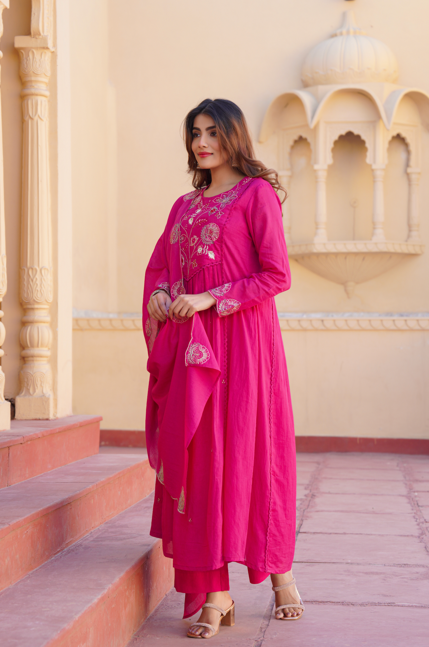 Fuchsia Bloom Cotton Suit Set