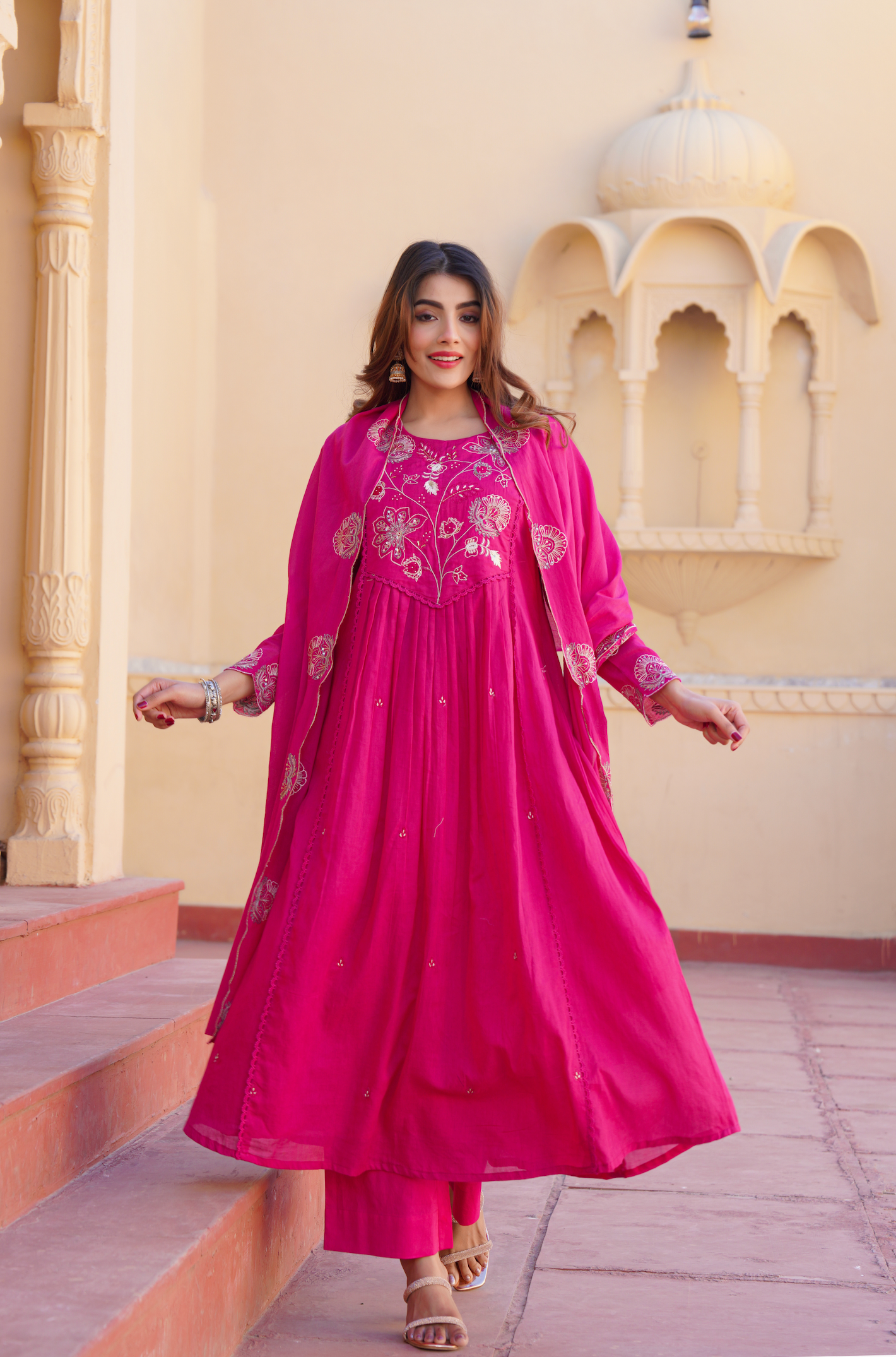 Fuchsia Bloom Cotton Suit Set