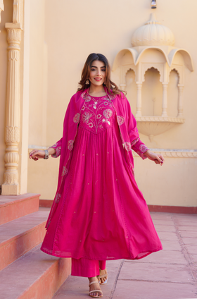 Fuchsia Bloom Cotton Suit Set