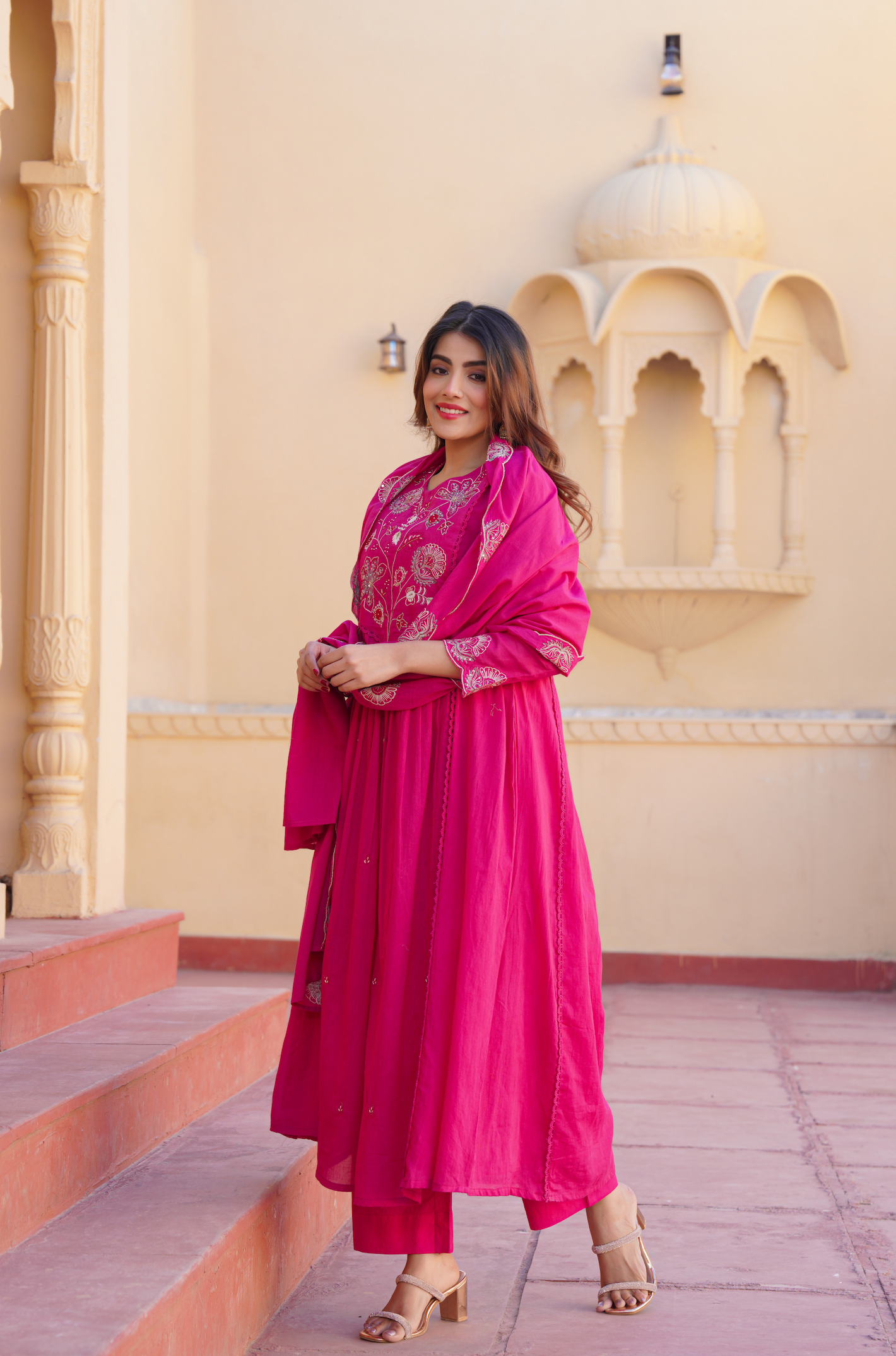 Fuchsia Bloom Cotton Suit Set
