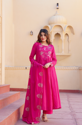 Fuchsia Bloom Cotton Suit Set