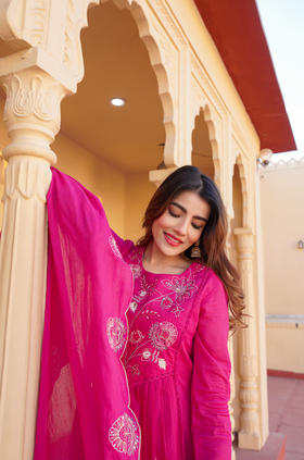 Fuchsia Bloom Cotton Suit Set