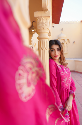 Fuchsia Bloom Cotton Suit Set