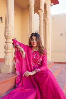 Fuchsia Bloom Cotton Suit Set