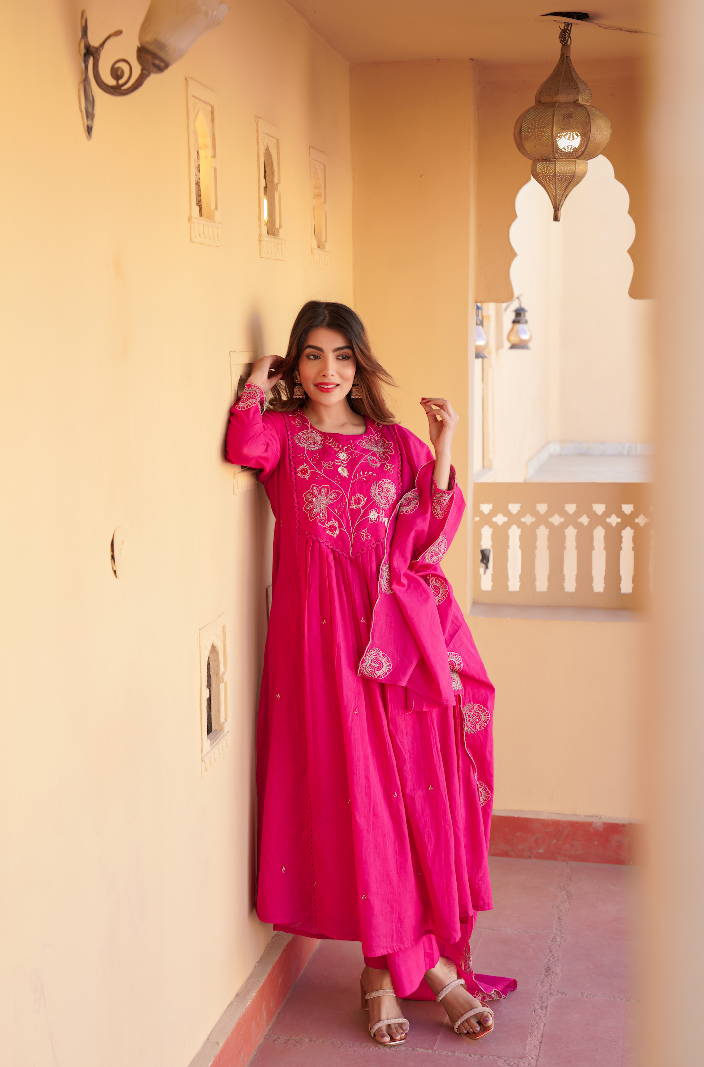 Fuchsia Bloom Cotton Suit Set