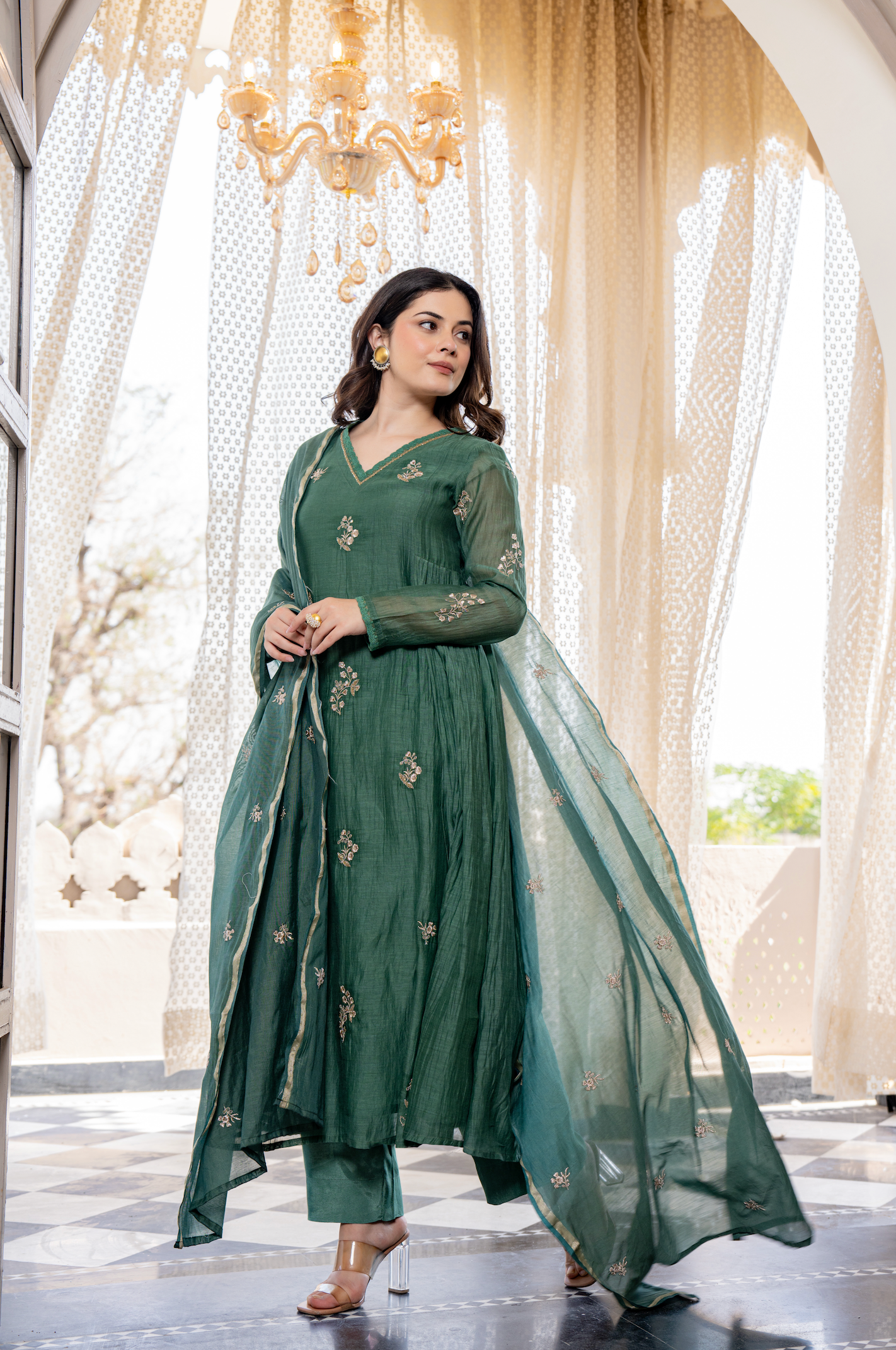 Olive Luxe Chanderi Suit Set