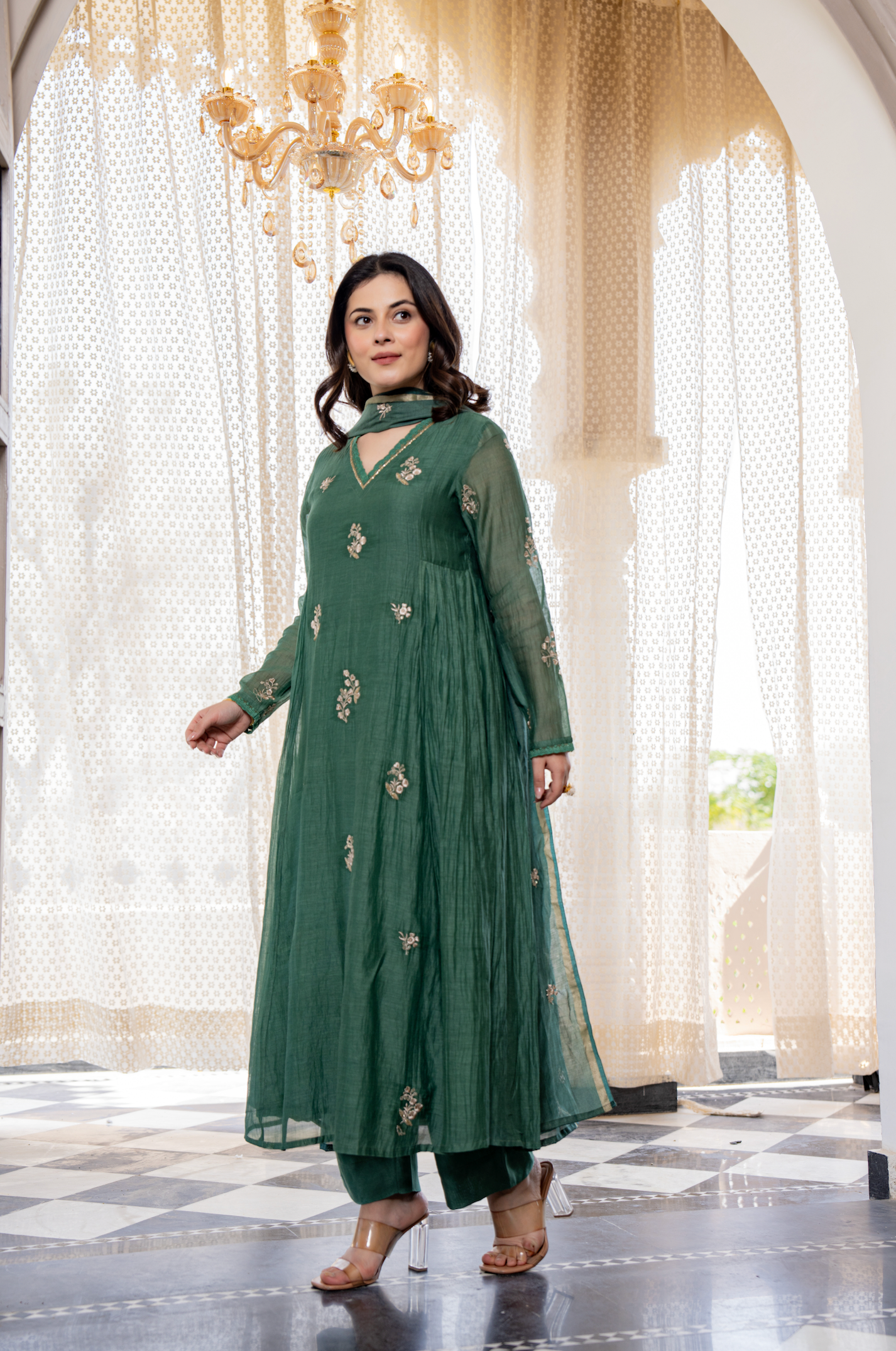 Olive Luxe Chanderi Suit Set