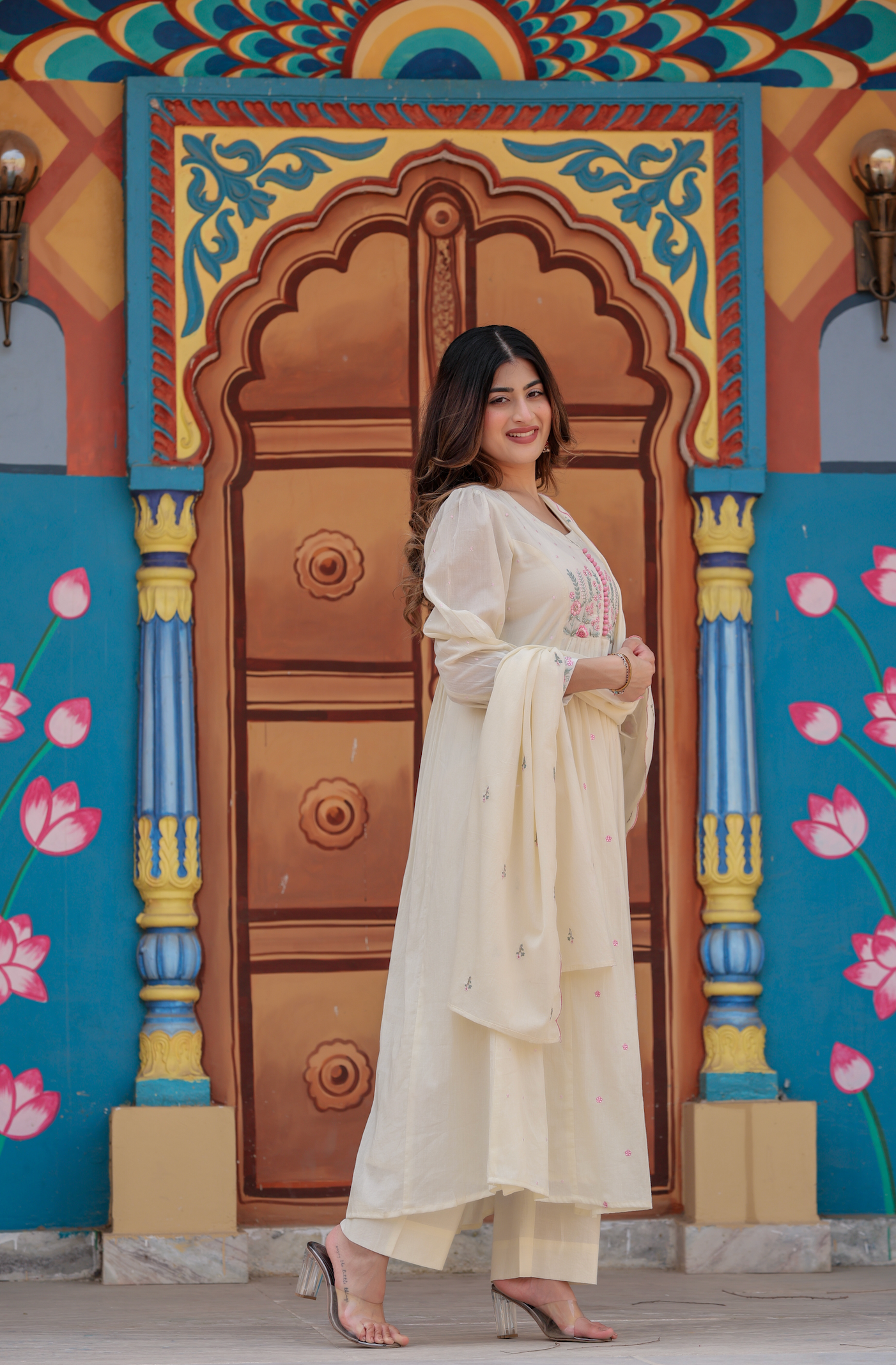 Pearl Glow Mulmul Suit Set - View 10 - Ethnic Wear by Aykaa