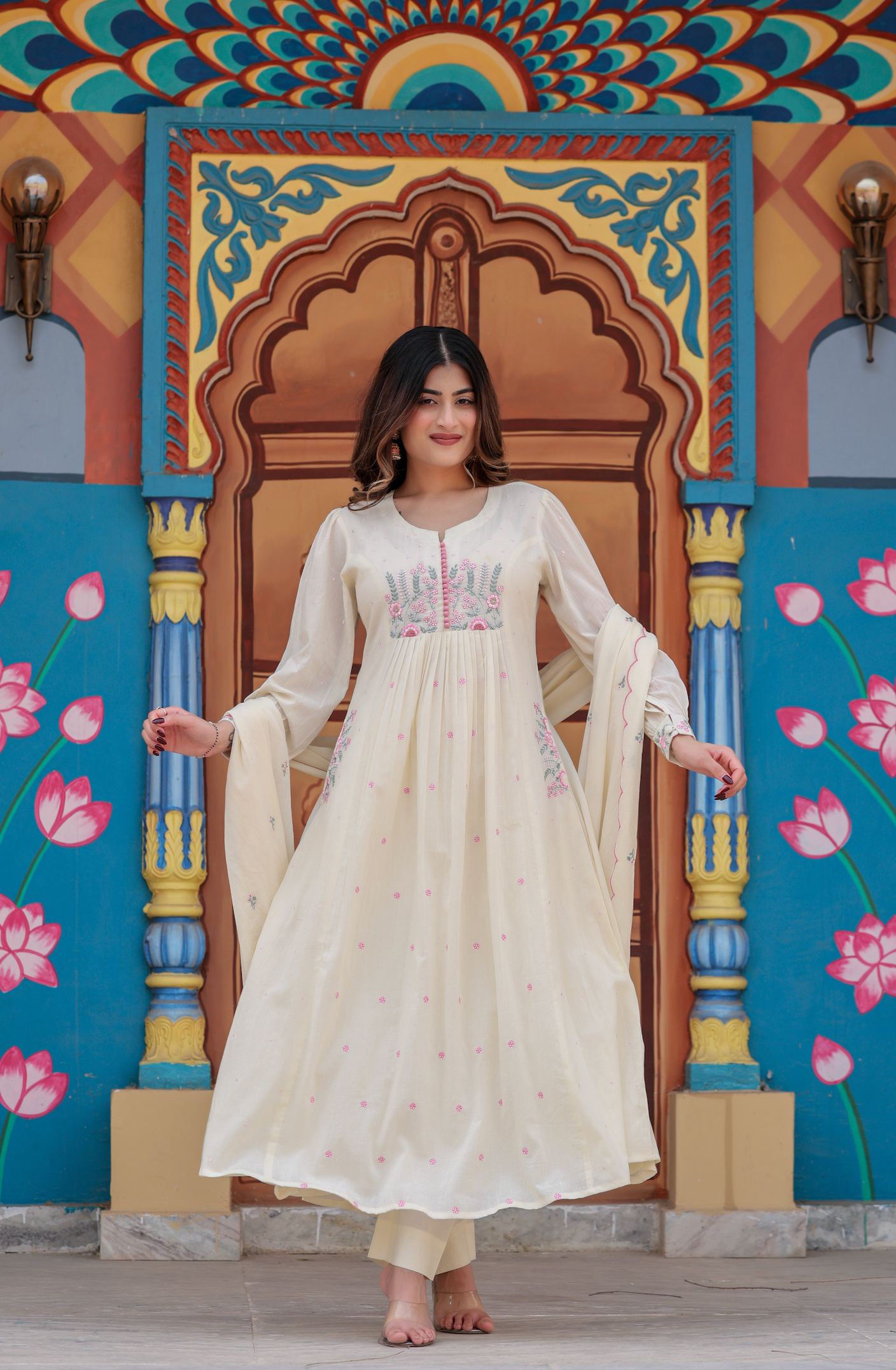Pearl Glow Mulmul Suit Set - View 5 - Ethnic Wear by Aykaa