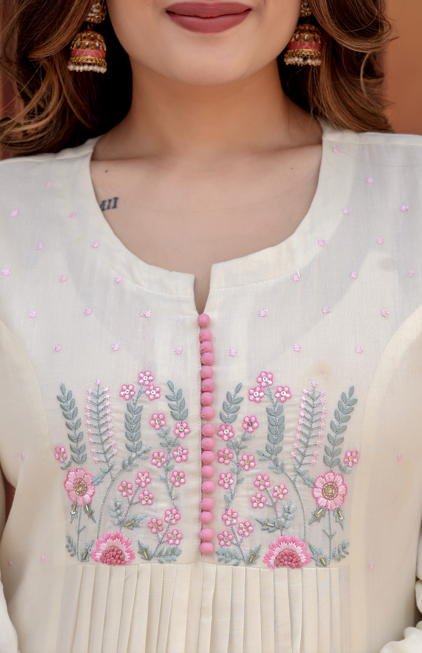 Pearl Glow Mulmul Suit Set - View 8 - Ethnic Wear by Aykaa