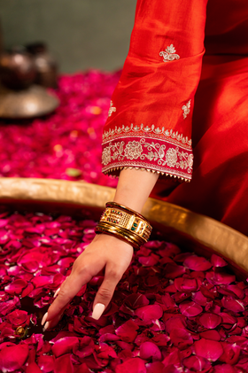 Amber Glow Silk Suit Set