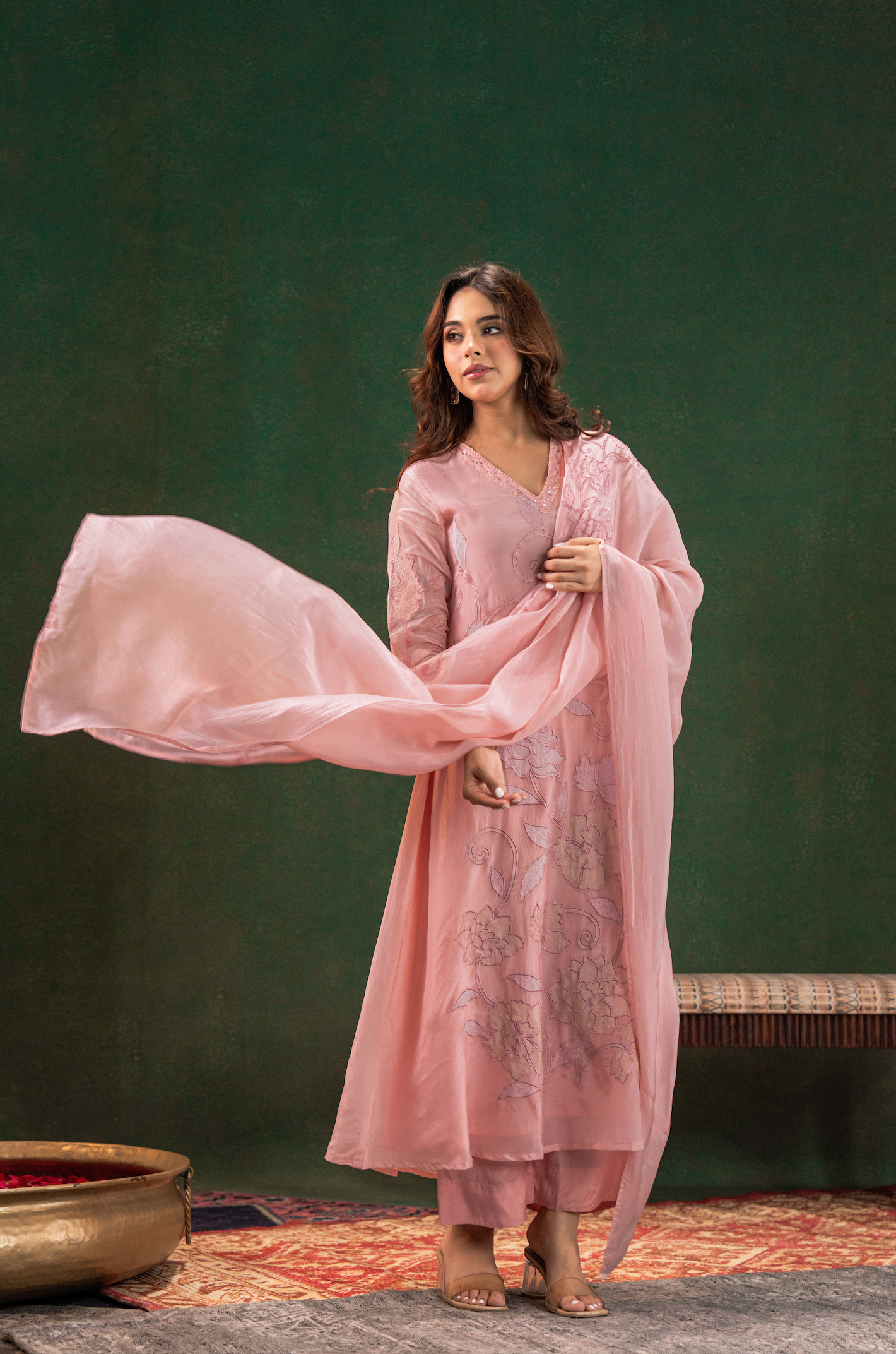 Blush Aura Silk Suit Set