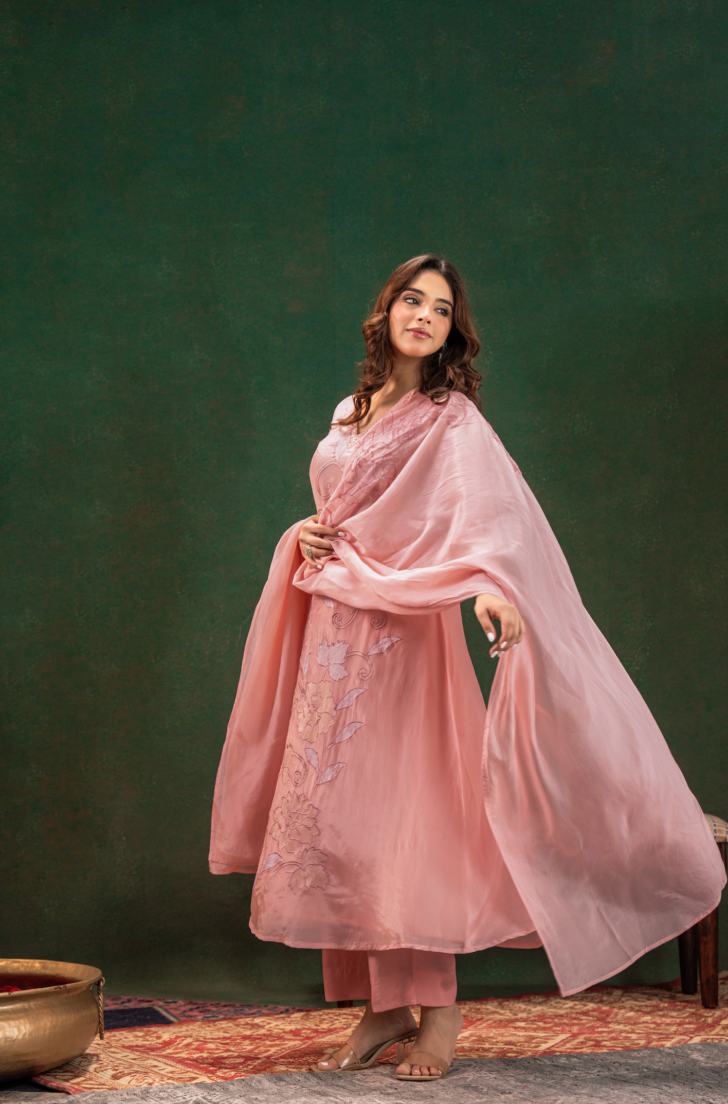 Blush Aura Silk Suit Set