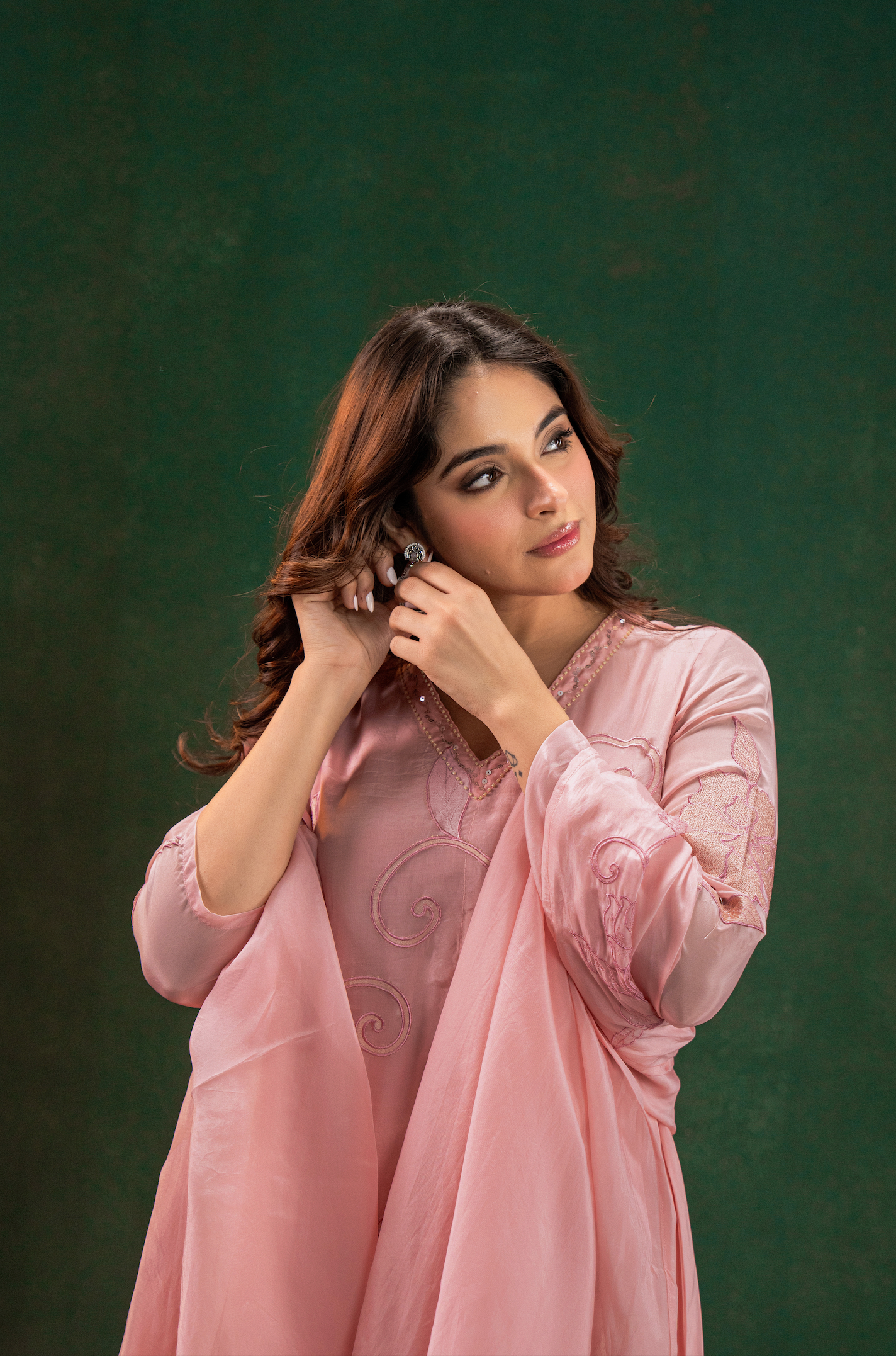 Blush Aura Silk Suit Set