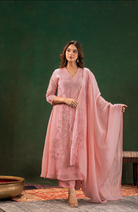 Blush Aura Silk Suit Set