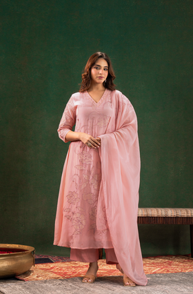 Blush Aura Silk Suit Set