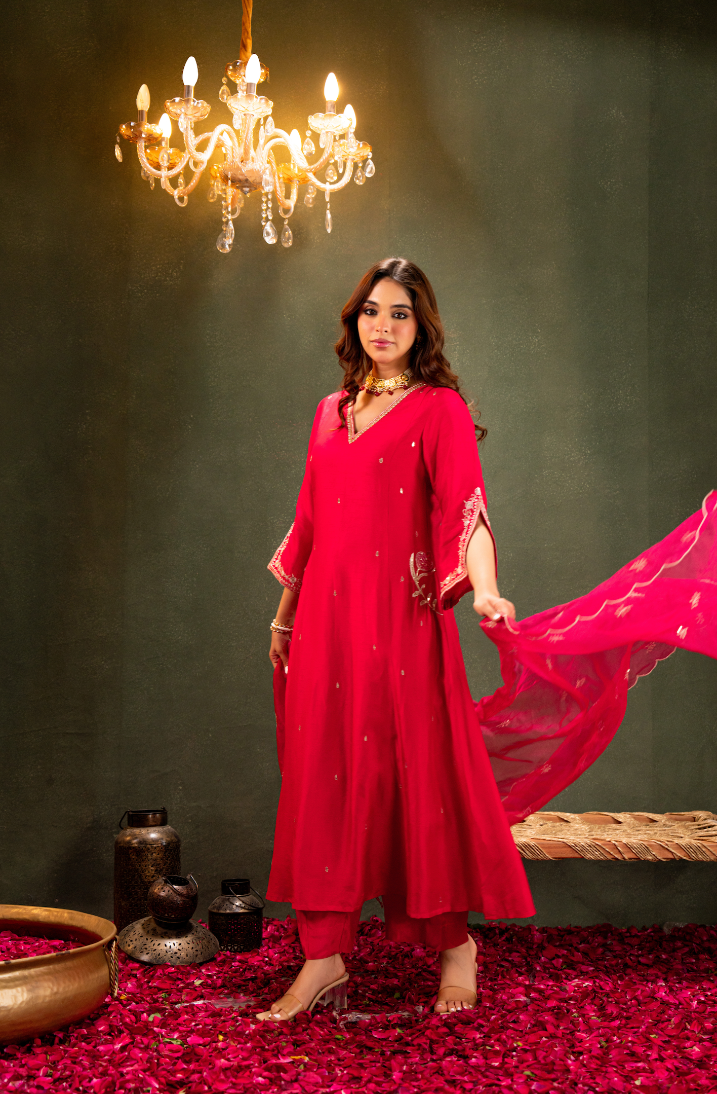 Crimson Radiance Silk Suit Set