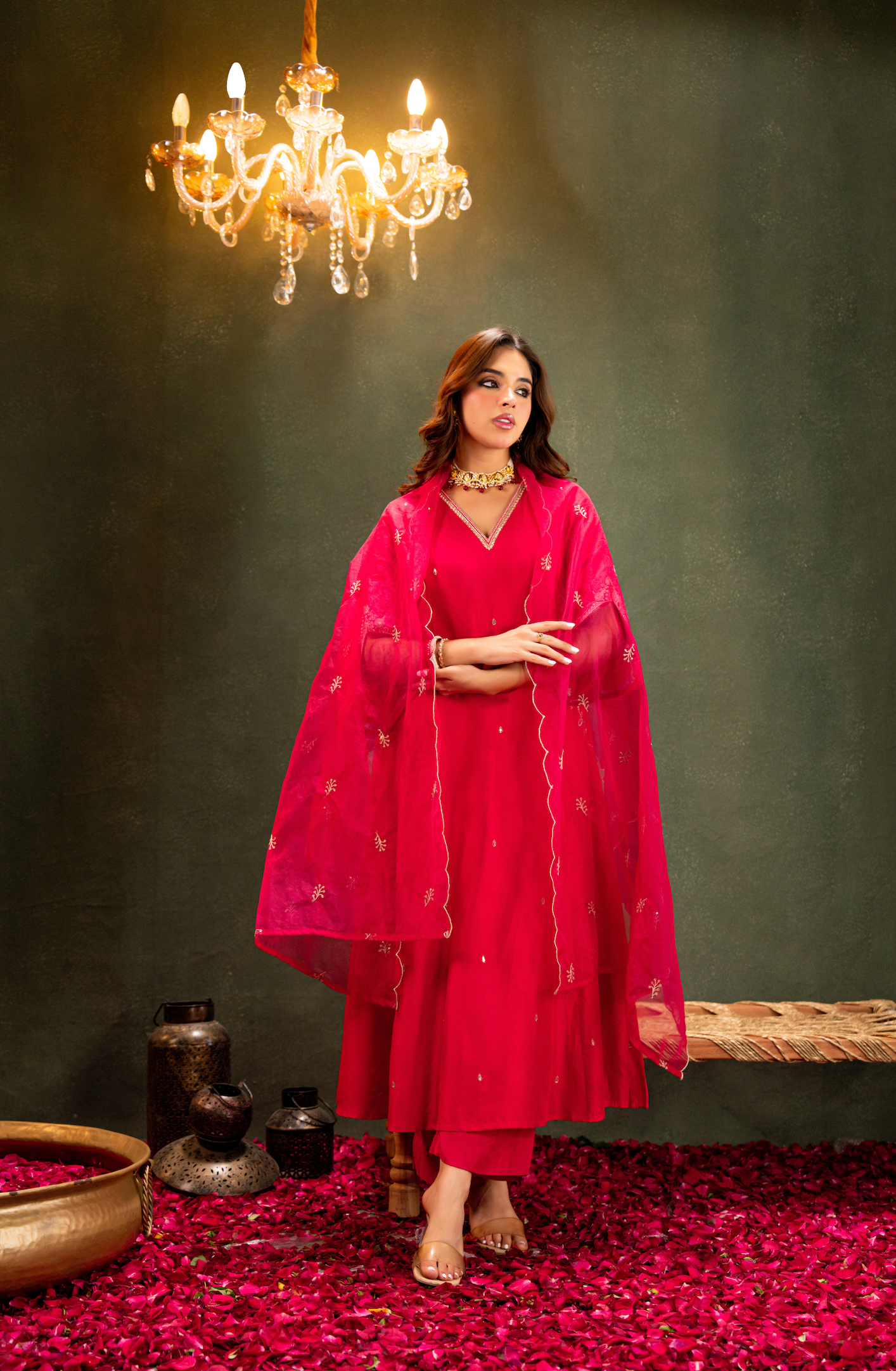 Crimson Radiance Silk Suit Set