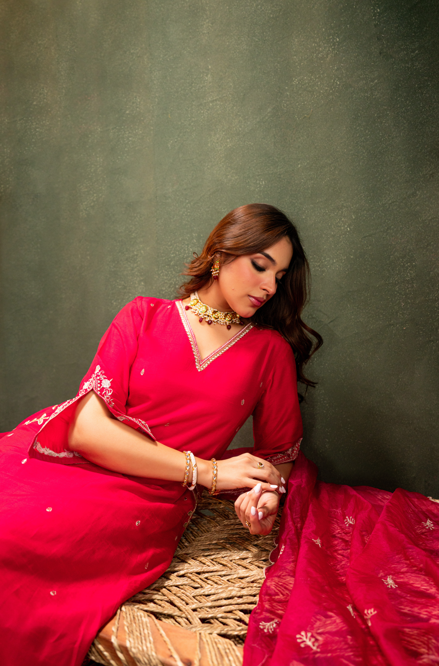 Crimson Radiance Silk Suit Set