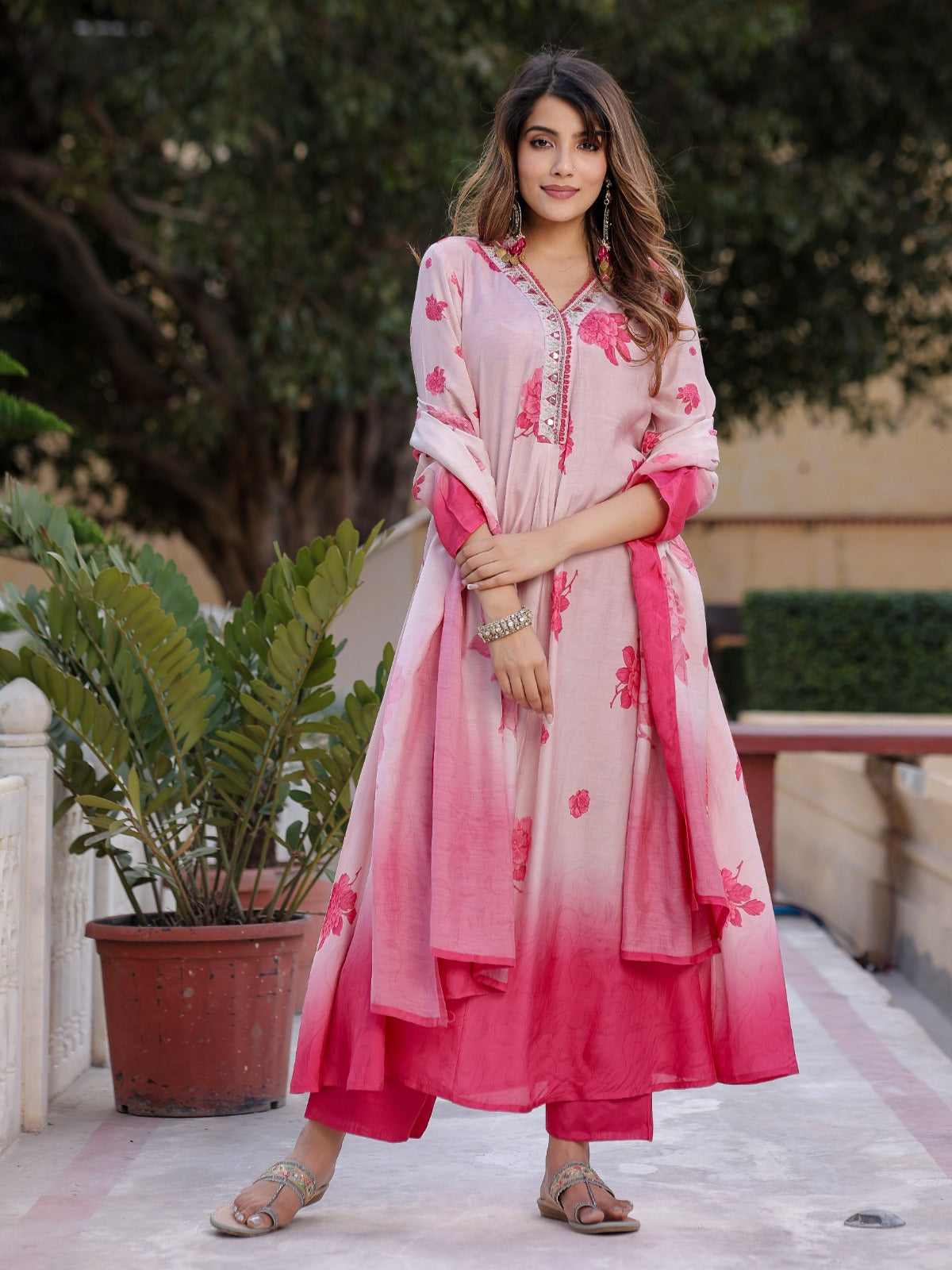 Cream Shades Of Pink Kurta Set
