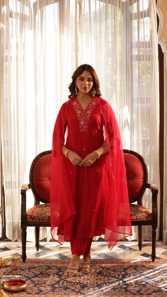 Royal Fuchsia Silk Suit Set
