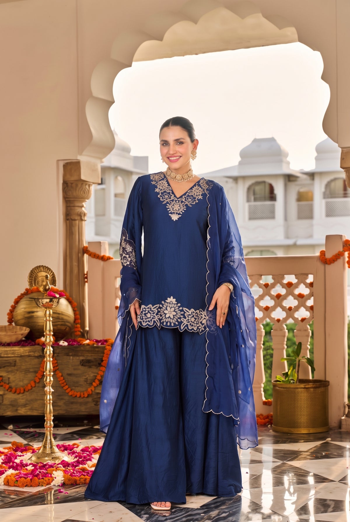 Midnight Blue Embroidered Suit Set