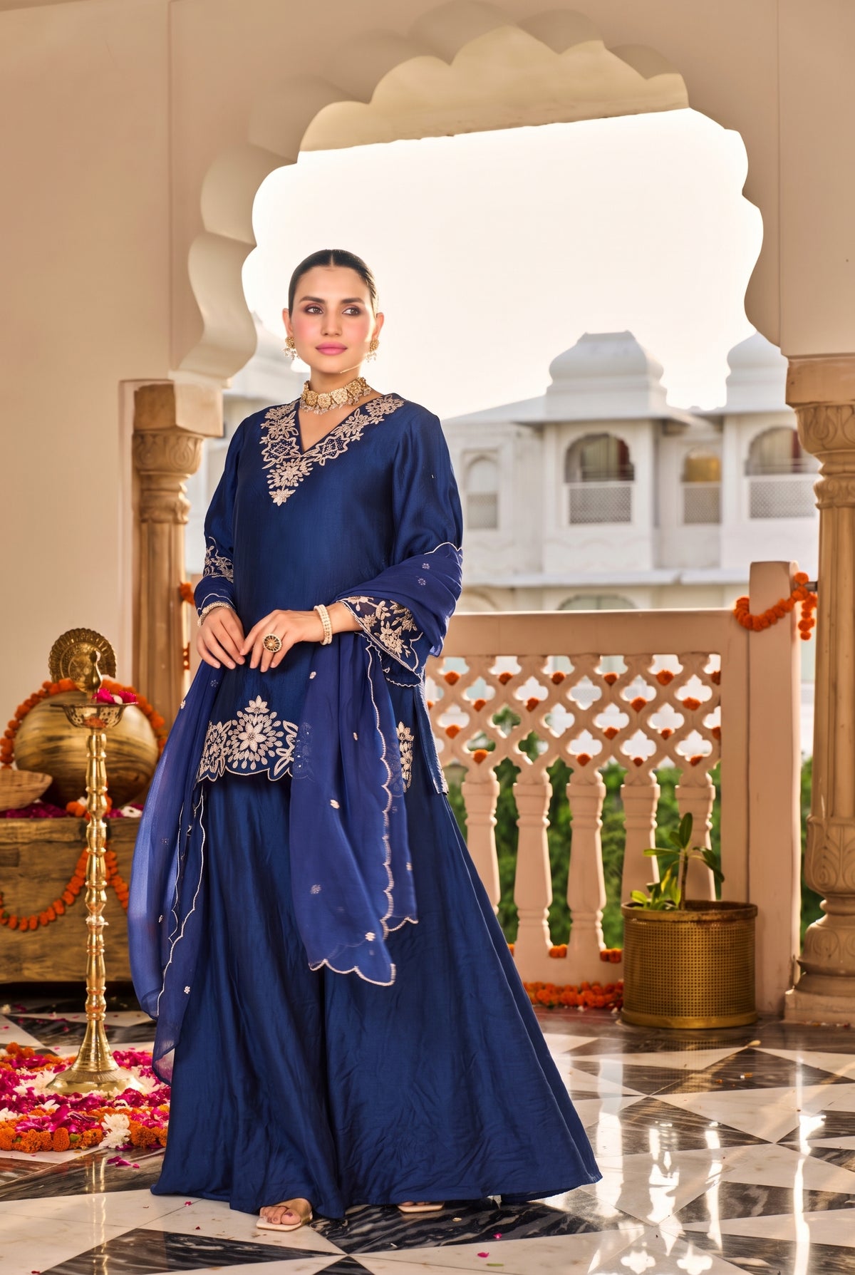 Midnight Blue Embroidered Suit Set