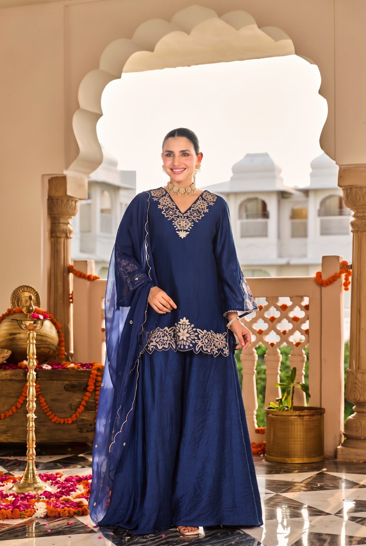 Midnight Blue Embroidered Suit Set