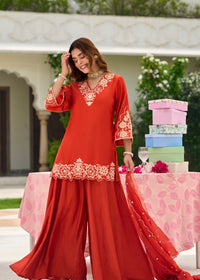 Rust Orange Embroidered Suit Set