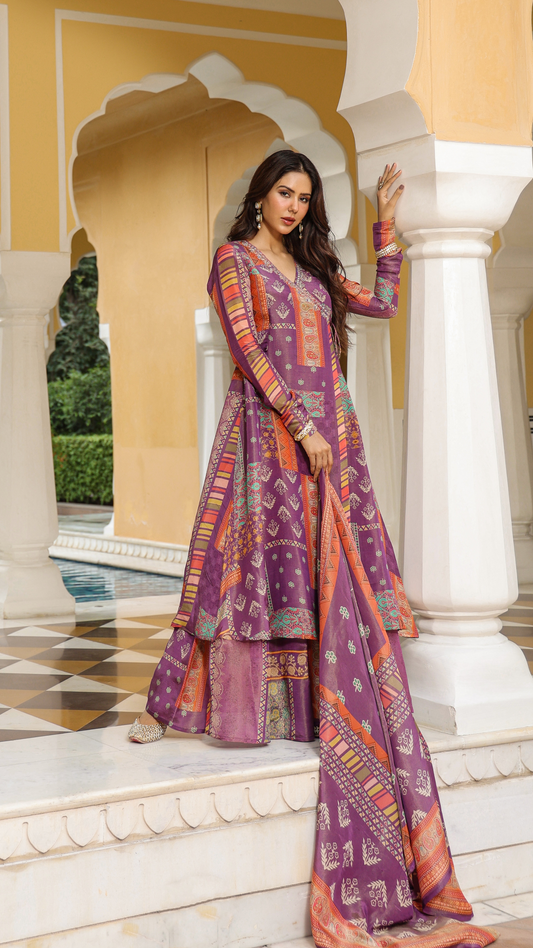 Purple Luxe Printed Anarkali set