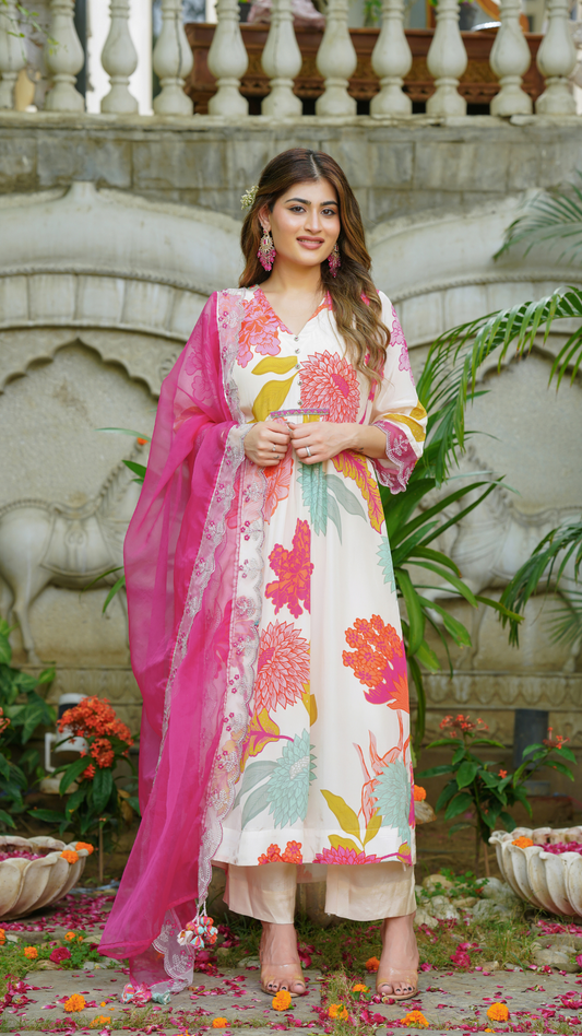 Cream Shades of Pink Pearl Kurta Set