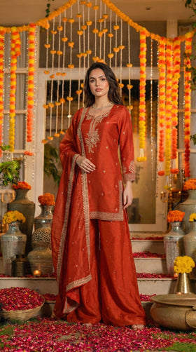 Zari Amber Bloom Dola Silk Suit Set