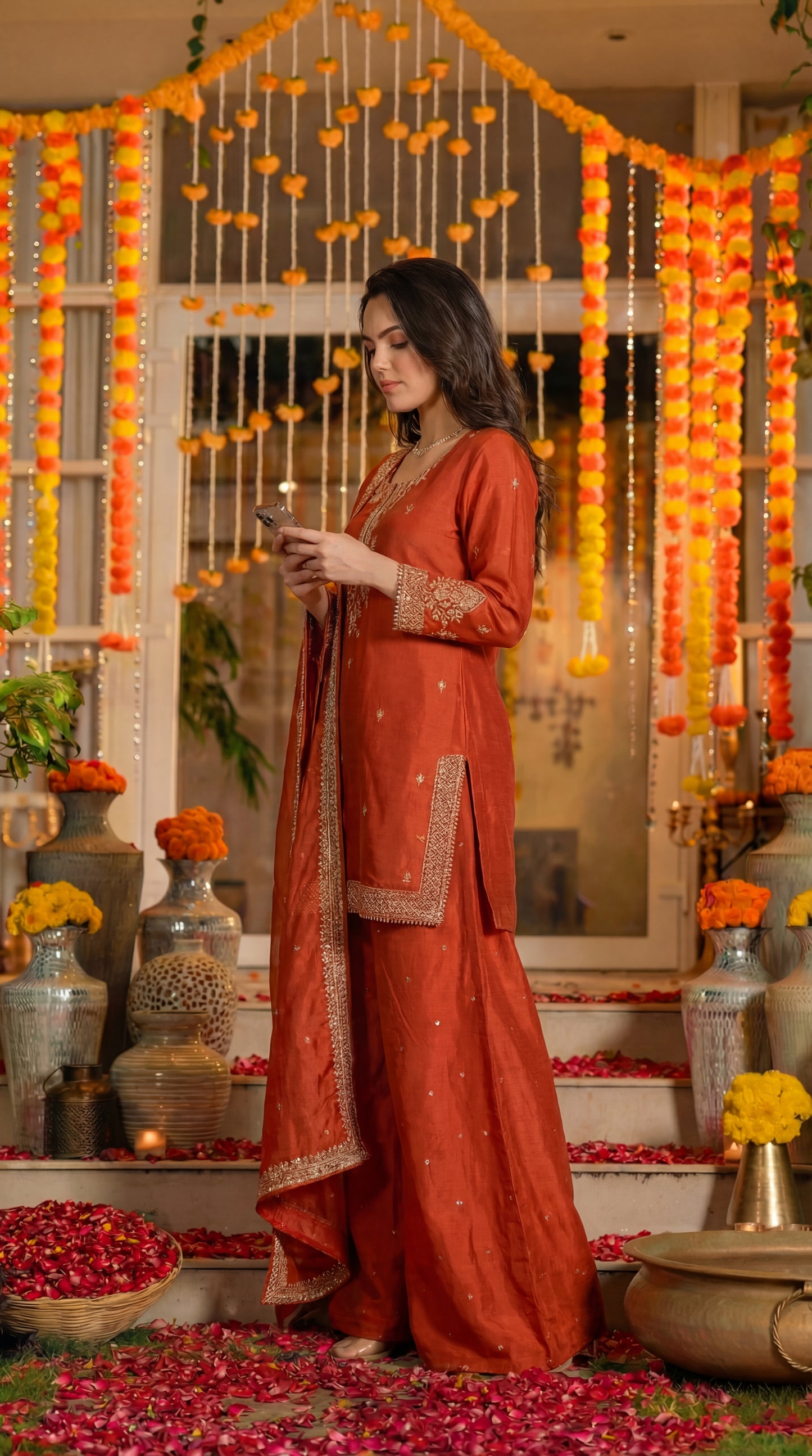 Zari Amber Bloom Dola Silk Suit Set