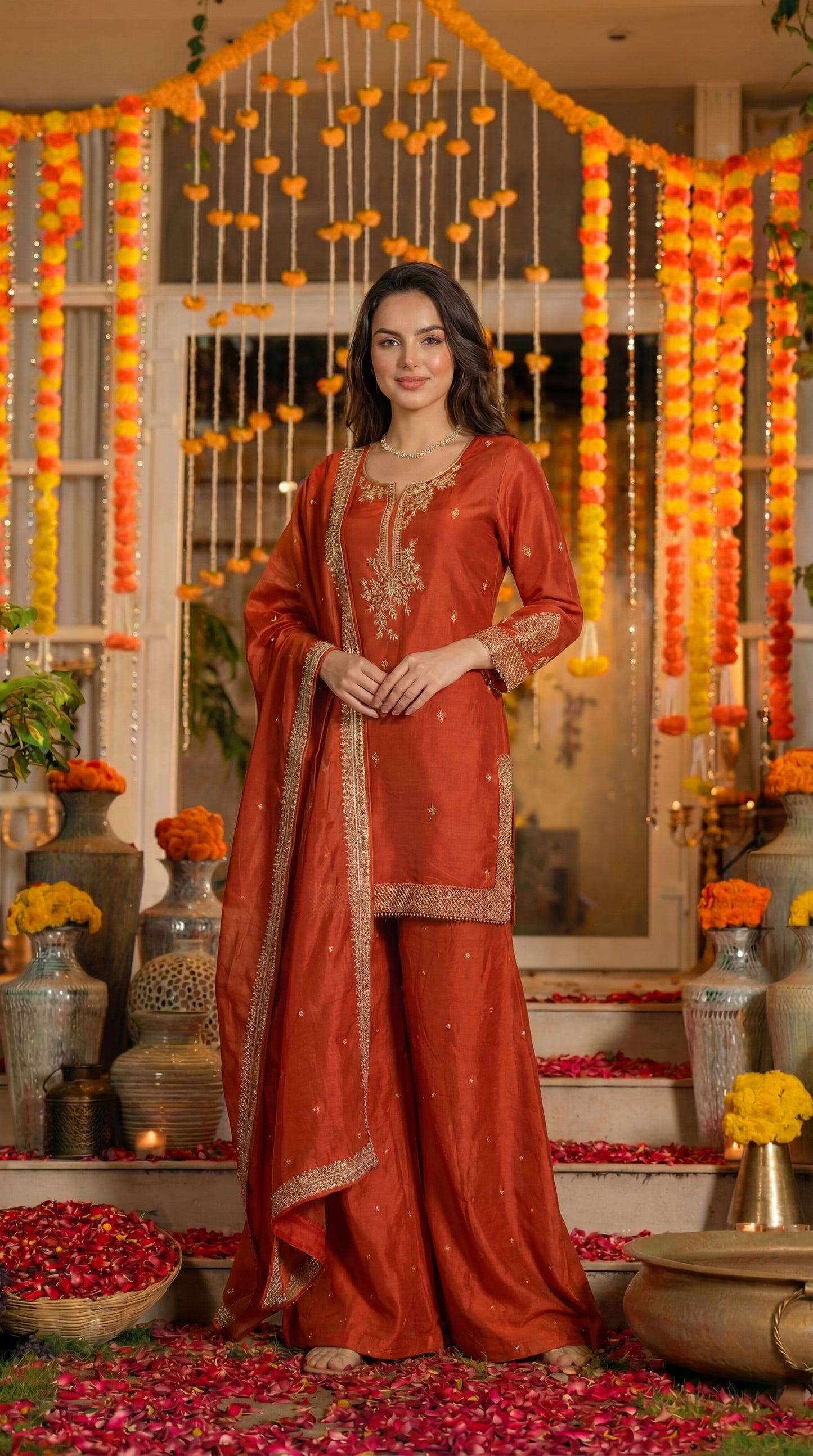 Zari Amber Bloom Dola Silk Suit Set