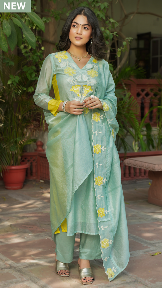 Mint Green Chanderi Suit Set